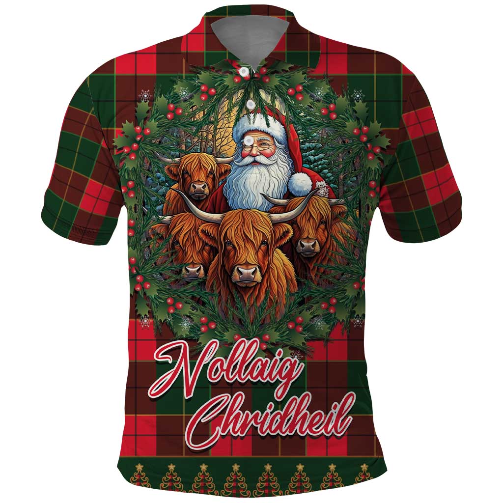 Santa and Higland Cows Scottish Christmas Polo Shirt Tartan Pattern - Wonder Print Shop