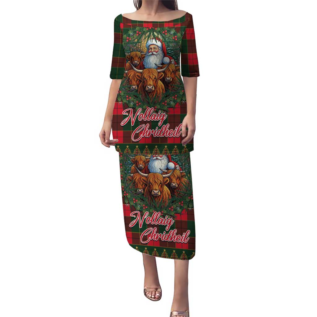 Santa and Higland Cows Scottish Christmas Puletasi Tartan Pattern - Wonder Print Shop