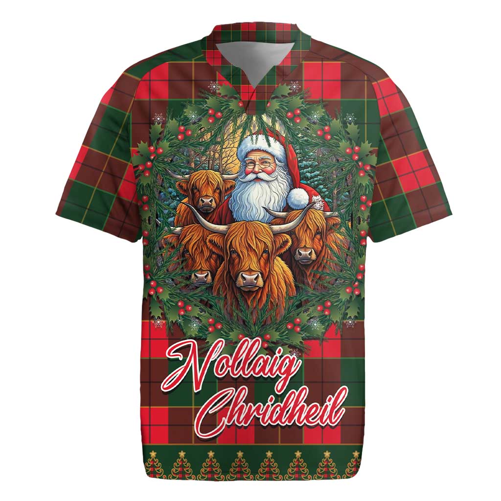 Santa and Higland Cows Scottish Christmas Rugby Jersey Tartan Pattern