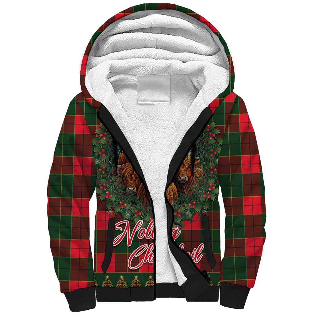 Santa and Higland Cows Scottish Christmas Sherpa Hoodie Tartan Pattern