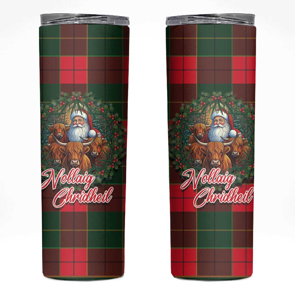 Santa and Higland Cows Scottish Christmas Skinny Tumbler Tartan Pattern