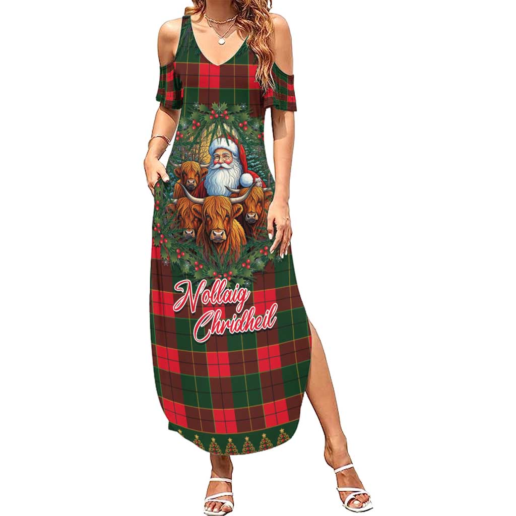 Santa and Higland Cows Scottish Christmas Summer Maxi Dress Tartan Pattern