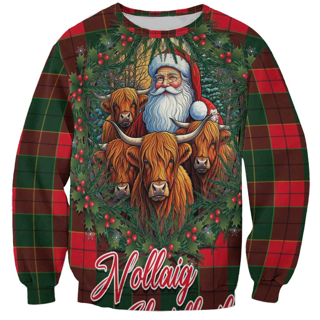 Santa and Higland Cows Scottish Christmas Sweatshirt Tartan Pattern