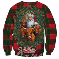 Unisex holiday sweatshirt with all-over Santa and Highland cows, plaid tartan pattern