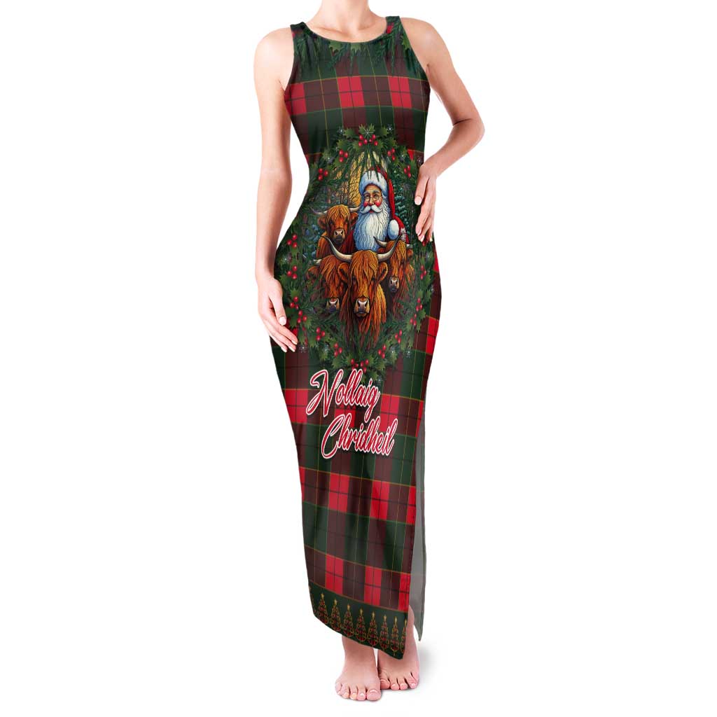 Santa and Higland Cows Scottish Christmas Tank Maxi Dress Tartan Pattern