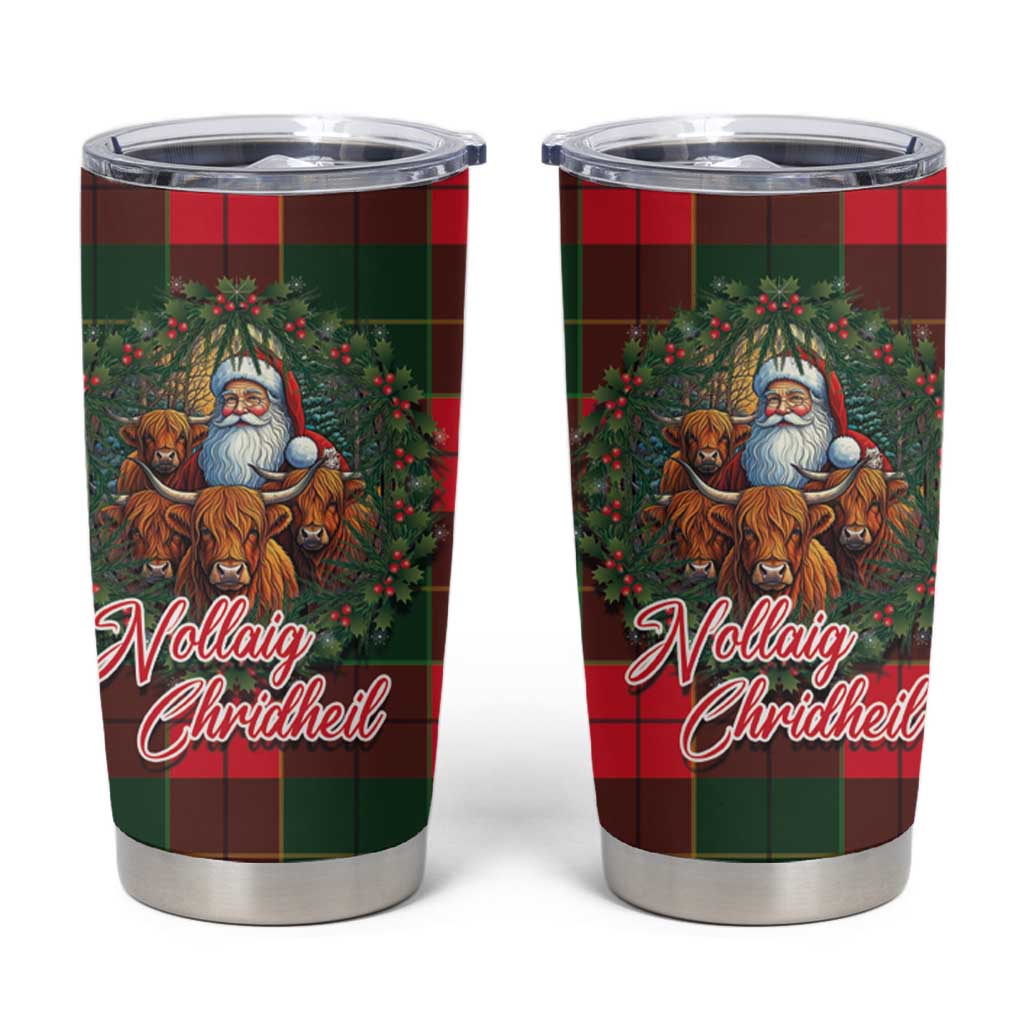 Santa and Higland Cows Scottish Christmas Tumbler Cup Tartan Pattern