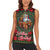 Santa and Higland Cows Scottish Christmas Women Sleeveless Polo Shirt Tartan Pattern