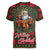 Santa and Higland Cows Scottish Christmas Women V-Neck T-Shirt Tartan Pattern