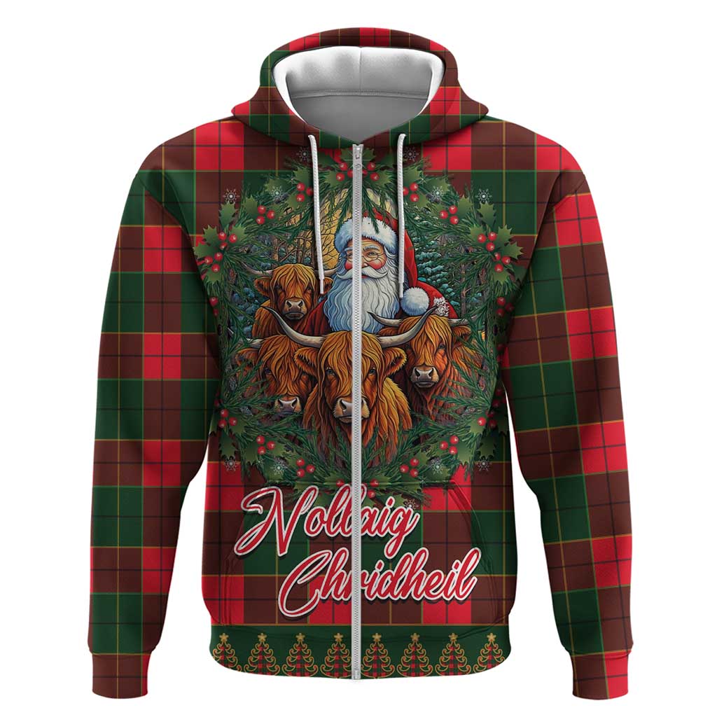 Santa and Higland Cows Scottish Christmas Zip Hoodie Tartan Pattern