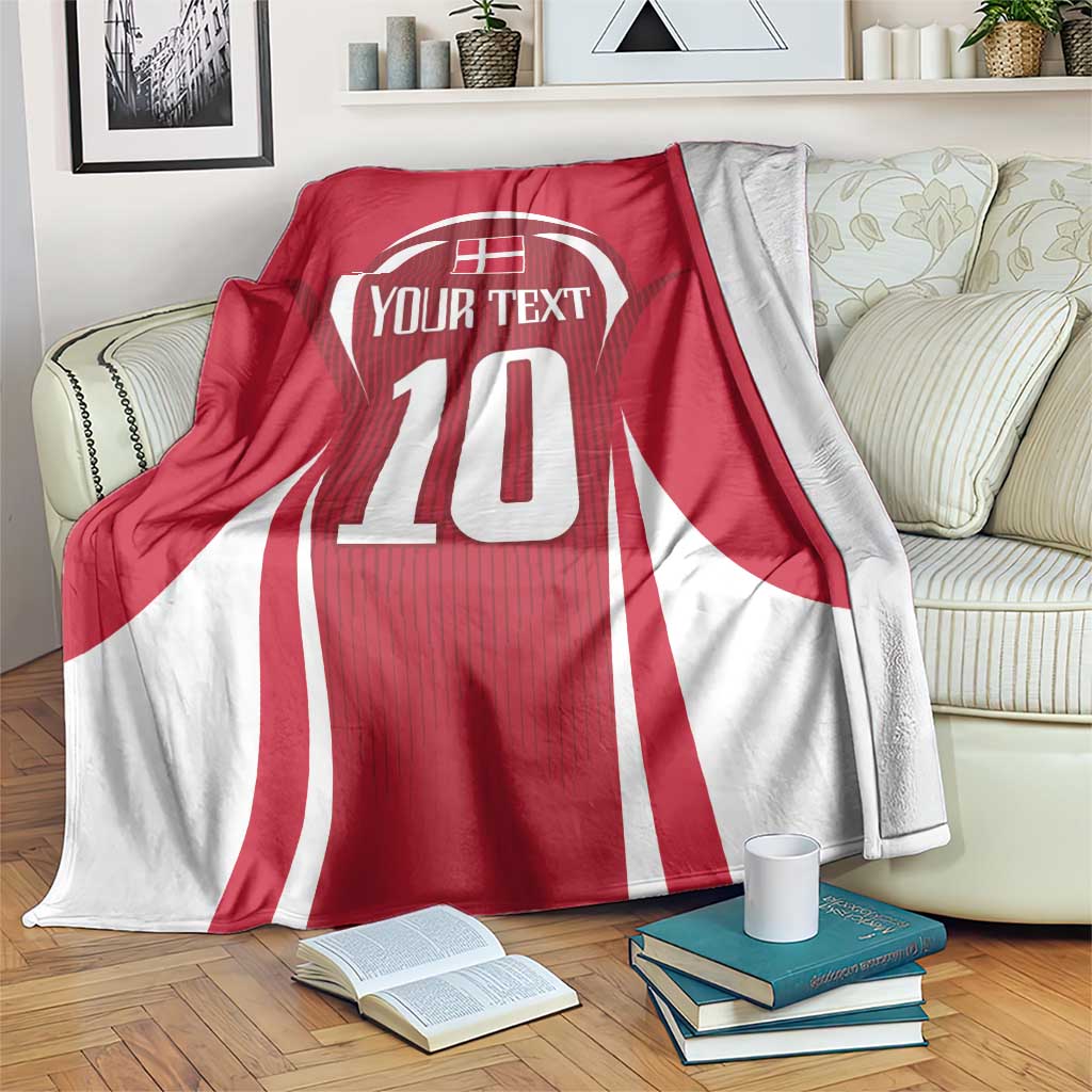 Red and white football jersey blanket with number 10 and “YOUR TEXT” on it