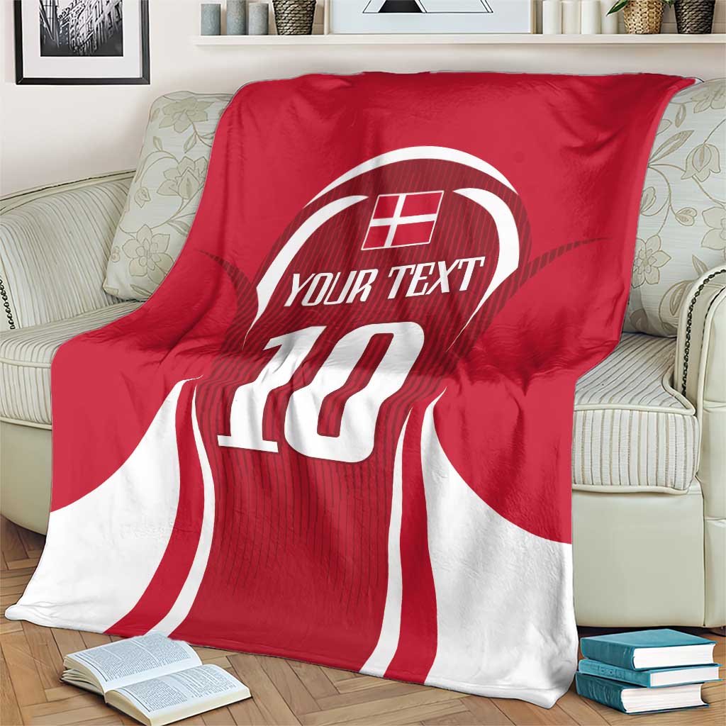 Red and white football jersey blanket with large number and “YOUR TEXT” graphic