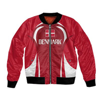 Red Denmark bomber jacket with striped graphic, full zip, ribbed cuffs and hem