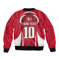 Red bomber jacket back with large Denmark flag graphic, full zip, number 10