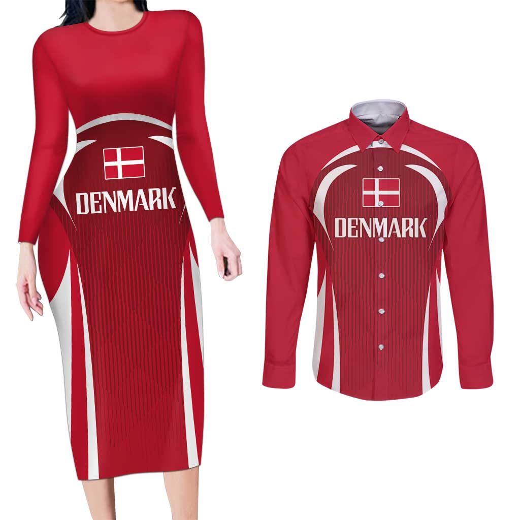 Denmark Football 2024 Go Champion Couples Matching Long Sleeve Bodycon Dress and Long Sleeve Button Shirt - Wonder Print Shop