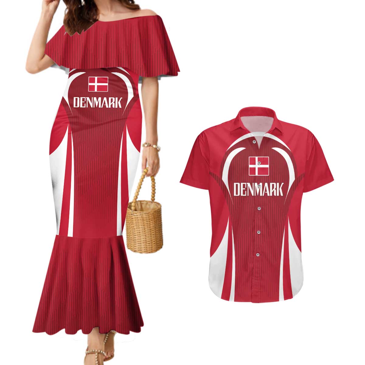 Denmark Football 2024 Go Champion Couples Matching Mermaid Dress and Hawaiian Shirt