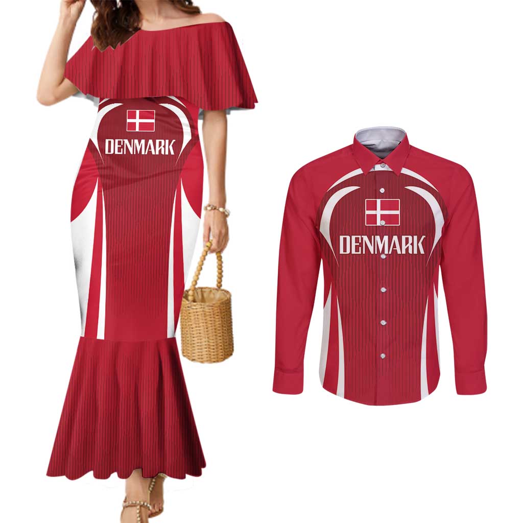 Denmark Football 2024 Go Champion Couples Matching Mermaid Dress and Long Sleeve Button Shirt