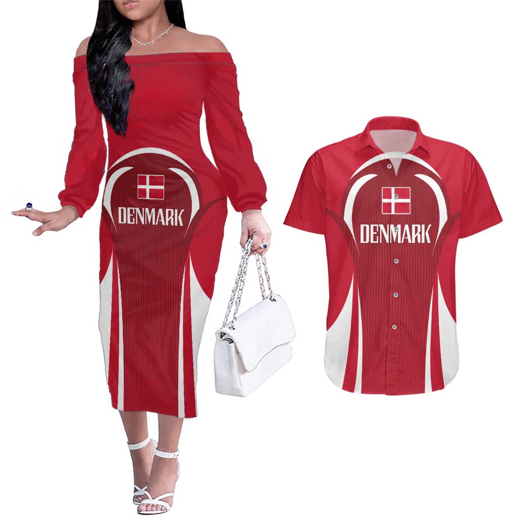 Denmark Football 2024 Go Champion Couples Matching Off The Shoulder Long Sleeve Dress and Hawaiian Shirt - Wonder Print Shop