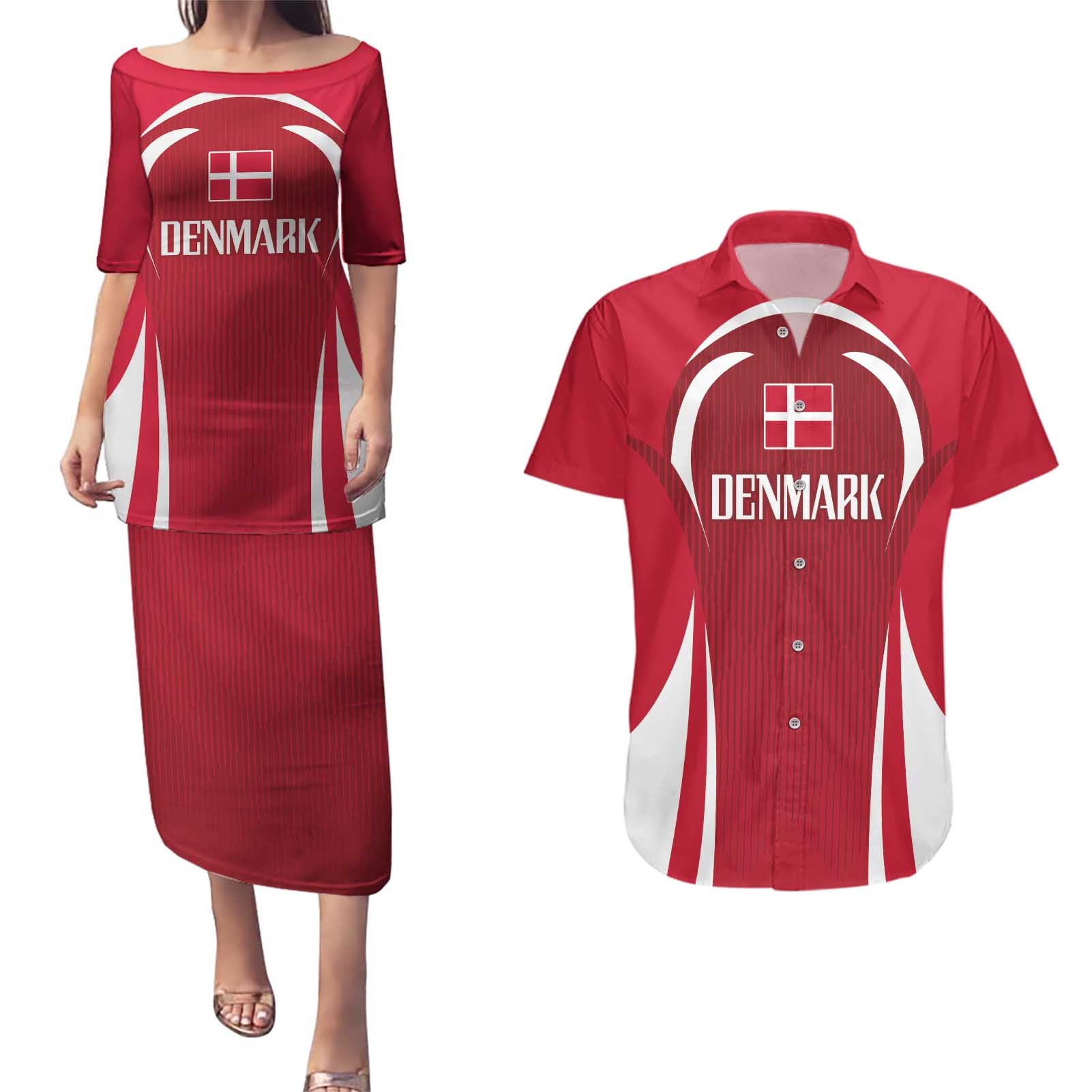 Denmark Football 2024 Go Champion Couples Matching Puletasi and Hawaiian Shirt - Wonder Print Shop