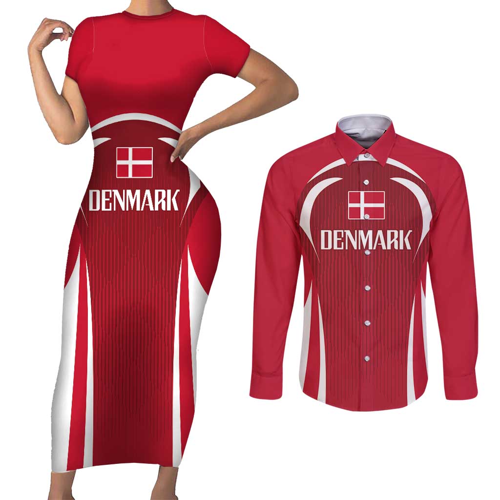 Denmark Football 2024 Go Champion Couples Matching Short Sleeve Bodycon Dress and Long Sleeve Button Shirt - Wonder Print Shop