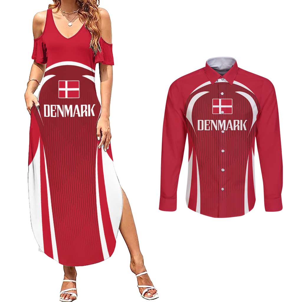 Denmark Football 2024 Go Champion Couples Matching Summer Maxi Dress and Long Sleeve Button Shirt - Wonder Print Shop