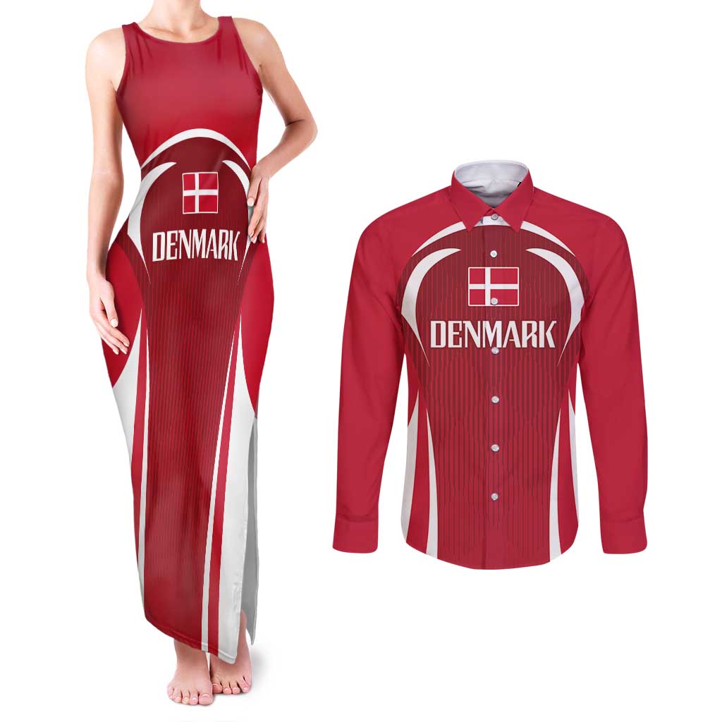 Denmark Football 2024 Go Champion Couples Matching Tank Maxi Dress and Long Sleeve Button Shirt - Wonder Print Shop