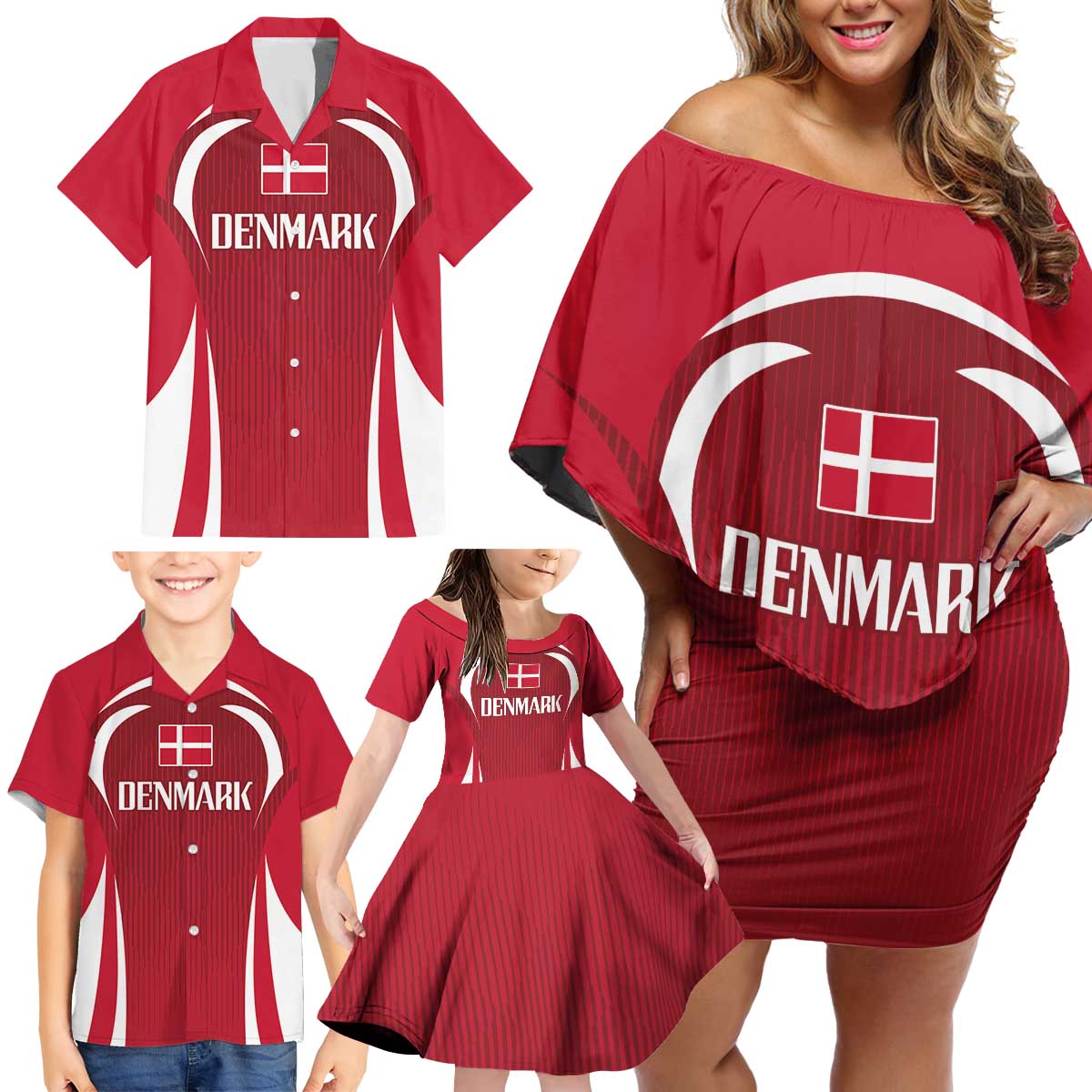 Denmark Football 2024 Go Champion Family Matching Off Shoulder Short Dress and Hawaiian Shirt - Wonder Print Shop