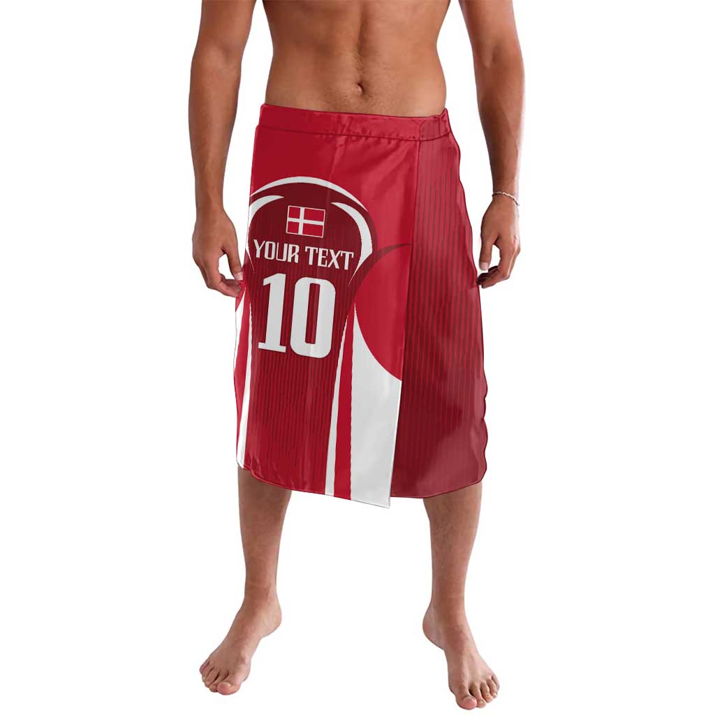 Red vertical-stripe football lavalava shorts with 10 graphic and elastic waistband