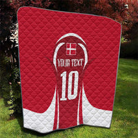Red and white quilt blanket with number 10 and custom text print, outdoor display