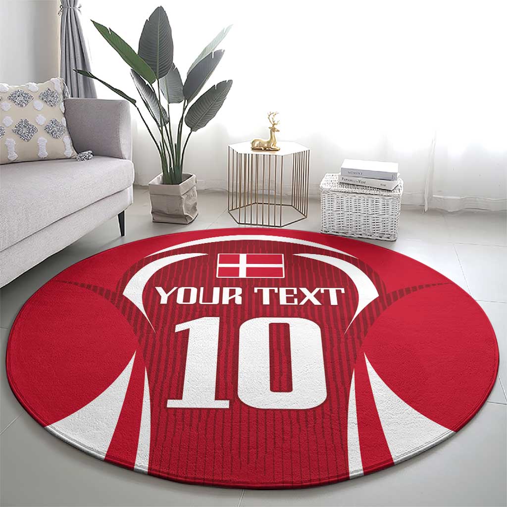 Red round football carpet with white Your Text and 10 emblem