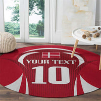 Red round football carpet with white Your Text and 10 center design