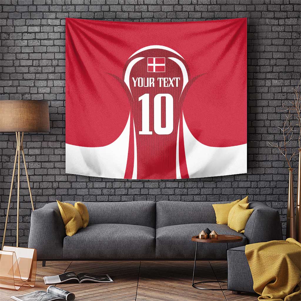 Red and white tapestry with jersey crest and large number 10 design
