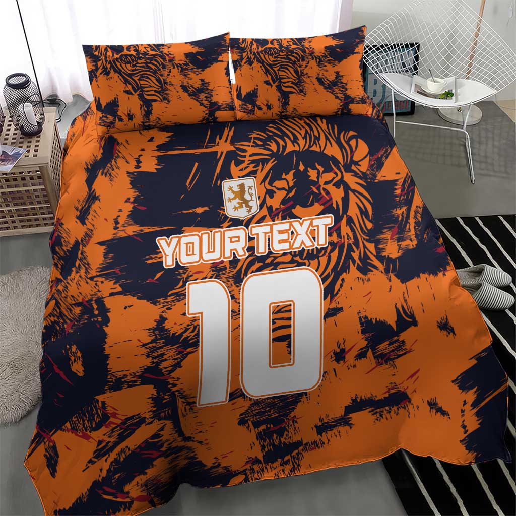 Orange tiger-print duvet cover with “YOURTEXT” and large “10” crest design