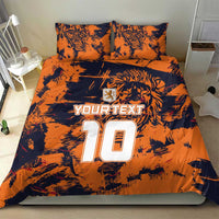 Orange tiger-print bedding set with “YOURTEXT” and large “10” on duvet