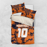Orange tiger-print duvet cover and pillowcases with “YOURTEXT” and large “10”