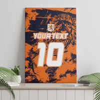 Orange sports canvas wall art with lion graphic, crest, and number "10"