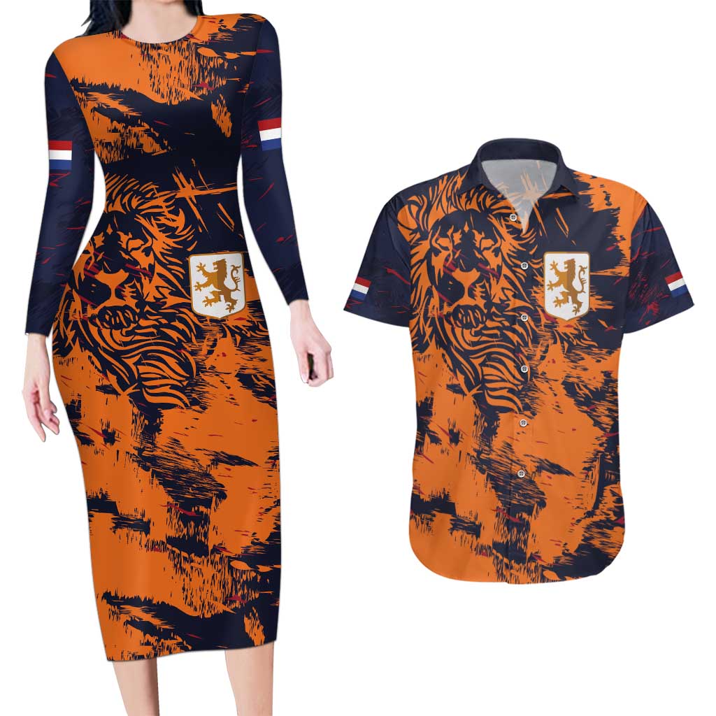 Netherlands Football 2024 Go Champion Couples Matching Long Sleeve Bodycon Dress and Hawaiian Shirt - Wonder Print Shop