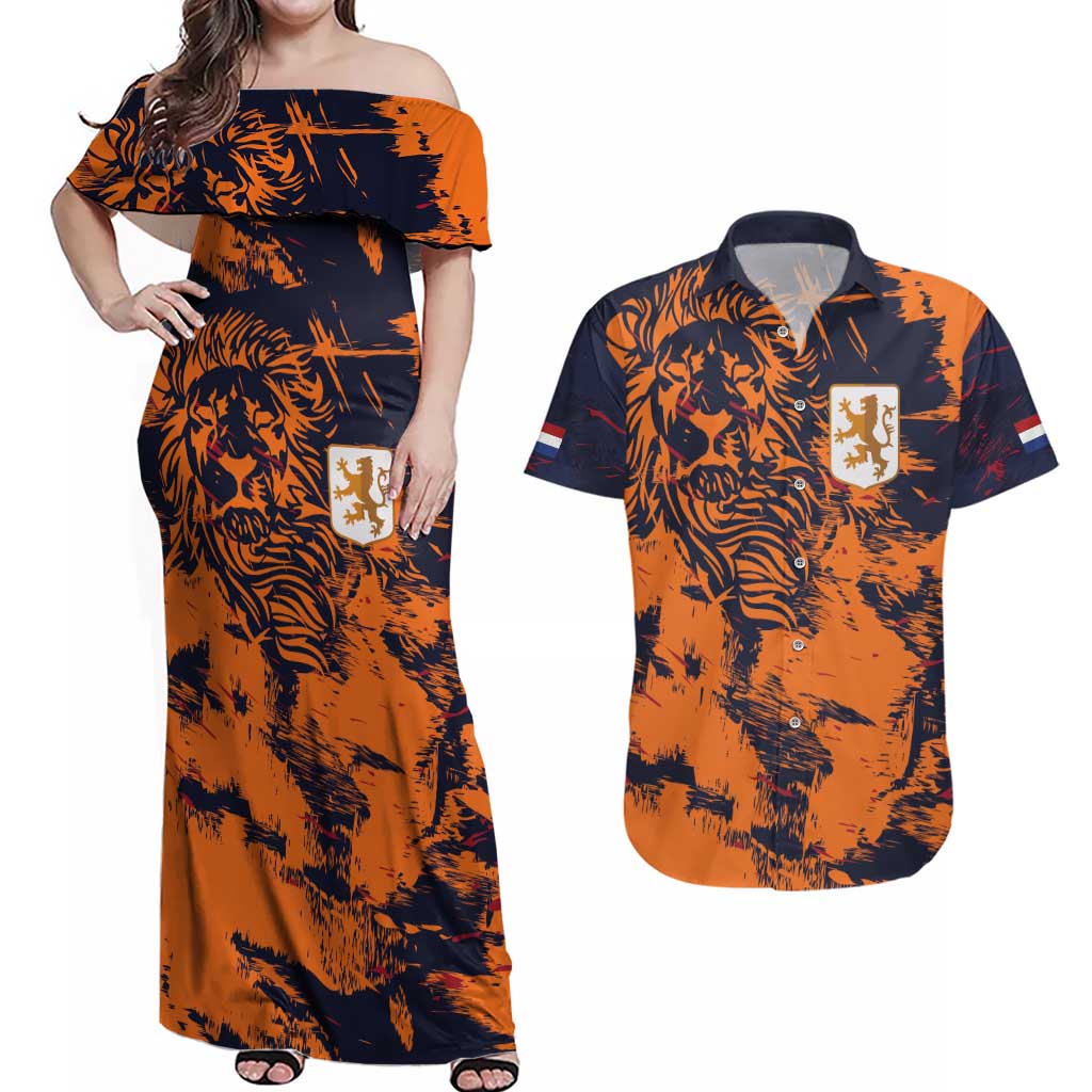 Netherlands Football 2024 Go Champion Couples Matching Off Shoulder Maxi Dress and Hawaiian Shirt - Wonder Print Shop