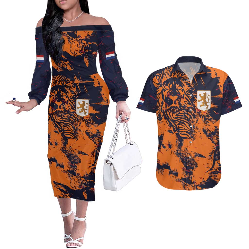 Netherlands Football 2024 Go Champion Couples Matching Off The Shoulder Long Sleeve Dress and Hawaiian Shirt - Wonder Print Shop