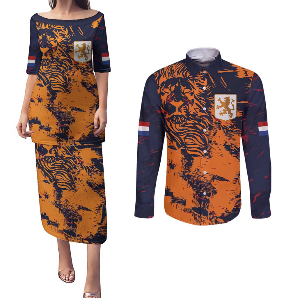 Netherlands Football 2024 Go Champion Couples Matching Puletasi and Long Sleeve Button Shirt - Wonder Print Shop