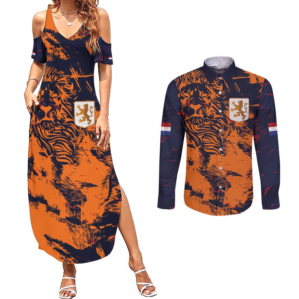 Netherlands Football 2024 Go Champion Couples Matching Summer Maxi Dress and Long Sleeve Button Shirt - Wonder Print Shop