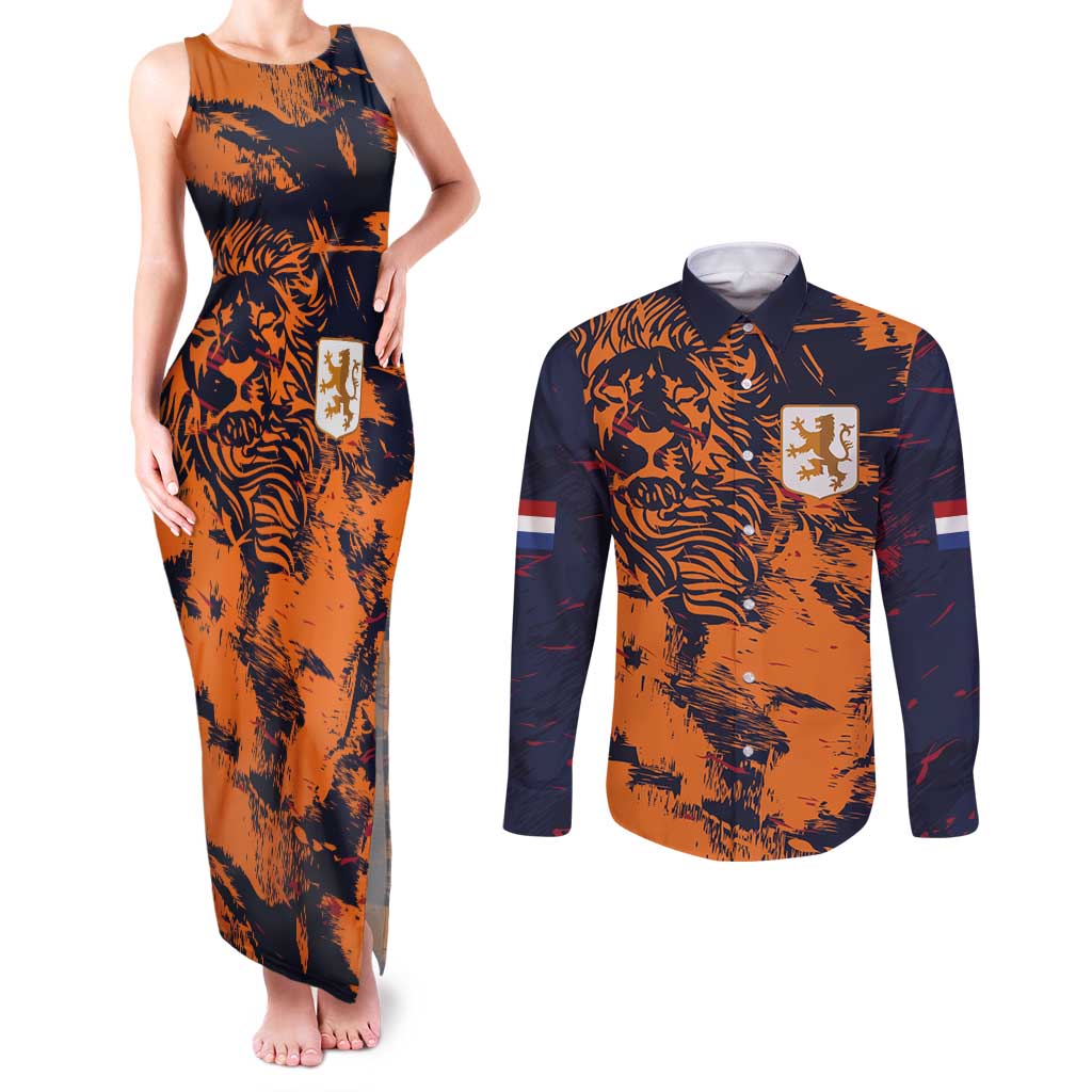 Netherlands Football 2024 Go Champion Couples Matching Tank Maxi Dress and Long Sleeve Button Shirt - Wonder Print Shop