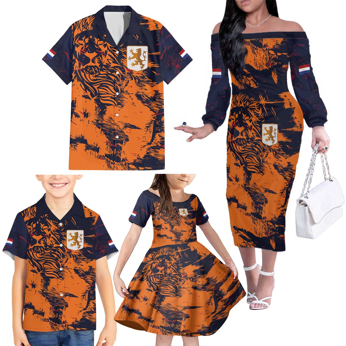 Netherlands Football 2024 Go Champion Family Matching Off The Shoulder Long Sleeve Dress and Hawaiian Shirt - Wonder Print Shop