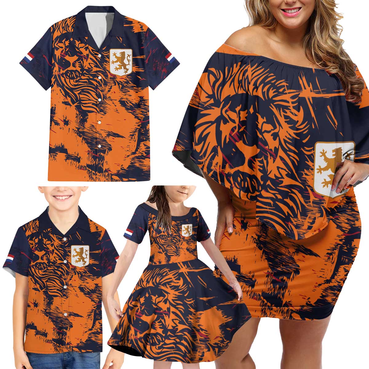 Netherlands Football 2024 Go Champion Family Matching Off Shoulder Short Dress and Hawaiian Shirt - Wonder Print Shop