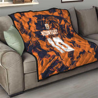 Orange quilt blanket with navy tiger graphic and bold white number design