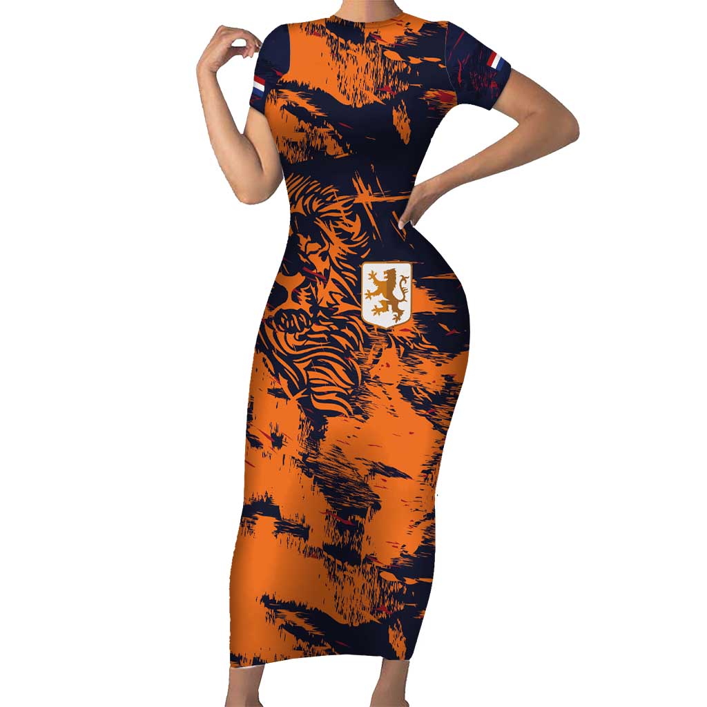 Netherlands Football 2024 Go Champion Short Sleeve Bodycon Dress