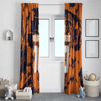 Orange and navy window curtains with bold jersey numbers and splatter pattern, full length pair.