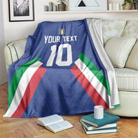 Blue Italy football blanket with crest, 'YOUR TEXT' and number 10, tricolor corner stripes
