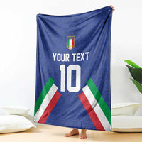 Blue Italy football blanket held up, crest and 'YOUR TEXT' over number 10