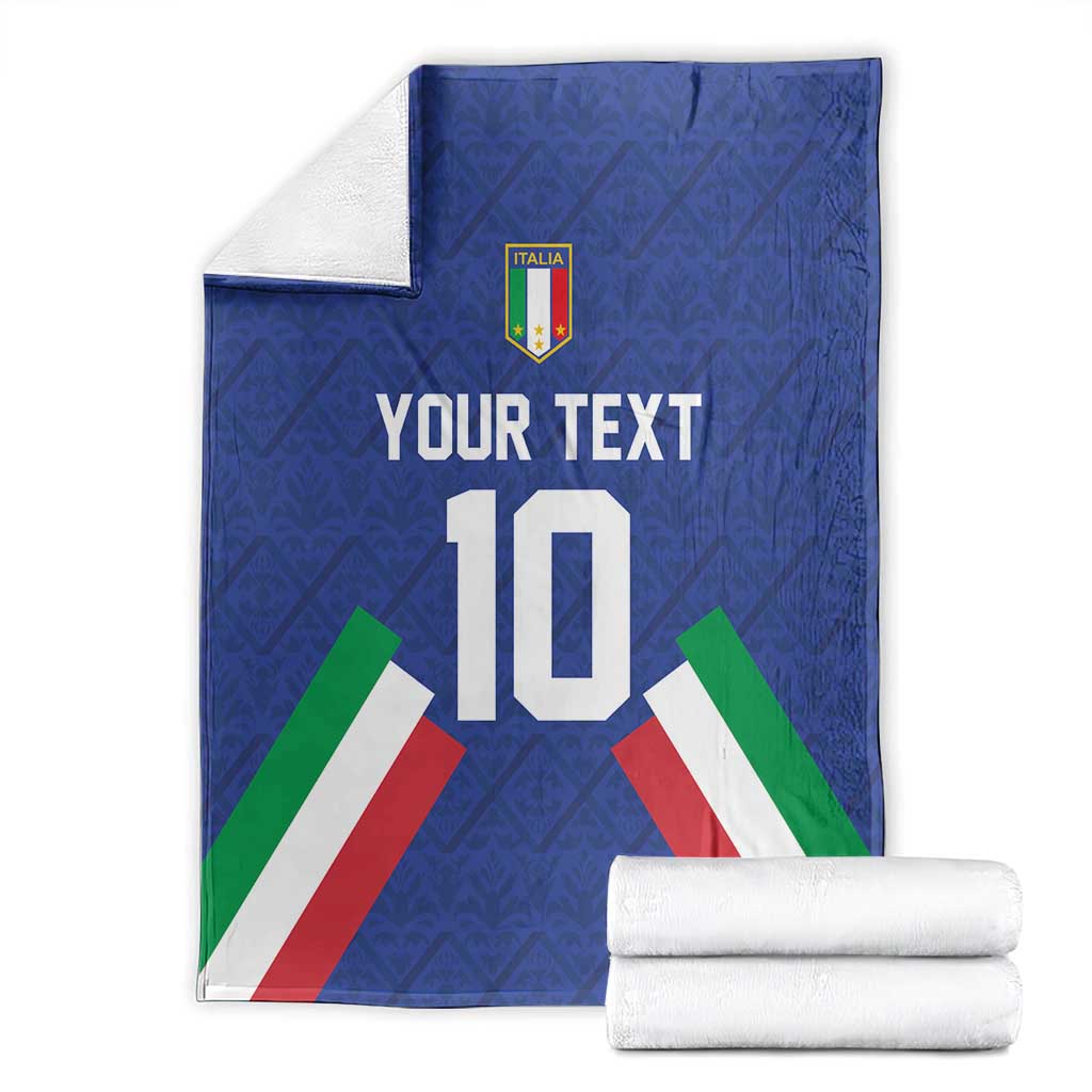 Blue Italy football blanket folded display, crest, 'YOUR TEXT' and number 10