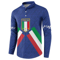 Blue Italy button sweatshirt with Italy crest and Italian flag X front graphic, long sleeves